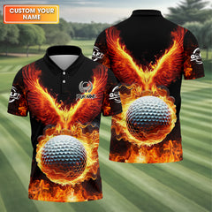 Maxcorners Fire Golf Ball Custom Men's Golf Polo Shirt, Golfing Apparel, Golf Gifts For Men
