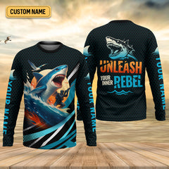 Maxcorners Shark Fishing SPF Shirts, Unleash Your Inner Rebel Performance Fishing Shirts, Fishing Shirts For Men