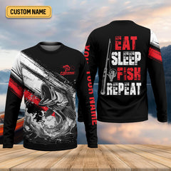 Maxcorners Eat Sleep Fish Repeat Water Splash Fishing UPF Shirts, Fisherman Gift, Fishing Shirts For Men