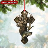 Maxcorners Personalized Hunter Acrylic Ornament - Deer, Duck & Fish Cross Design for Christmas Tree Decor LM0411