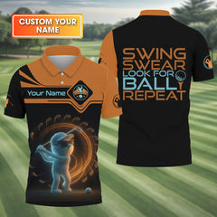 Maxcorners Swing Swear Look For Ball Repeat Shirt, Men's Funny Graphic Golf Polo Shirt, Gifts For Golfing Dad LM2406