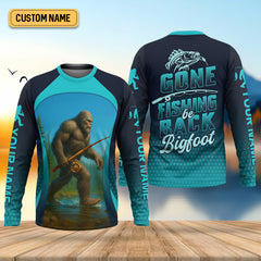 Maxcorners Gone Fishing Be Back Bigfoot Blue Fishing Shirt, SPF Shirt For Men, Gift For Fisherman, Men's Fishing Shirt