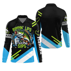 Maxcorners Rippin' Lips Taking Sips SPF Long Sleeve Shirts, Beer Fishing Shirt, Funny Fishing Shirt, Fishing Shirts For Men