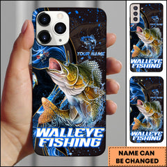 Maxcorners Walleye Fishing Blue Flame Smoke Line Premium Style Sport Personalized Name Phone Case