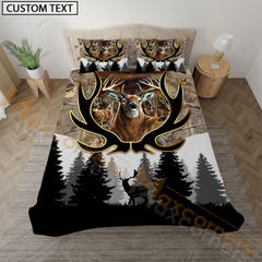 Maxcorners Deer Hunting Grass Brown Camouflage Forest Pattern Bedding Set 3D All Over Printed