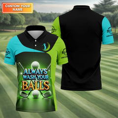 Maxcorners Always Wash Your Balls Custom Golf Polo Shirt, Funny Golf Shirt, Mens Golf Gift