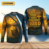 Maxcorners Cast All Your Cares On The Lord Christian Fishing SPF Shirt For Men, Fisherman Gift, Men's Fishing Shirt