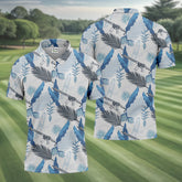 Maxcorners Blue Feather Golf Polo Shirt, Mens Golf Gift, Mens Tropical Shirts