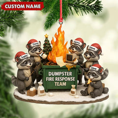 Maxcorners Personalized Dumpster Fire Response Team Christmas Ornament, Custom Name Raccoon Office Crew Gift, Funny Workplace Dumpster Fire Holiday Decor MT2411