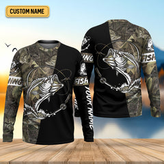 Maxcorners Camo Black Fishing UPF Shirts, Camouflage Fishing Shirts, Fishing Gifts For Men, Men's Fishing Shirt