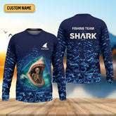 Maxcorners Shark Fishing Team Shirt, Blue Camo Fishing UPF Shirts, Fishing Gifts For Men, Fishing Shirt With Hood