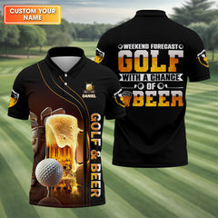Maxcorners Weekend Forecast Golf With A Change Of Beer Custom Golf Polo Shirt, Mens Golf Gift, Golf Lover Gift