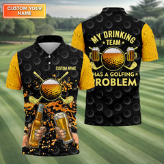 Maxcorners My Drinking Team Has A Golfing Problem Custom Men's Golf Polo Shirt, Funny Golf Shirt, Dad Golf Gift