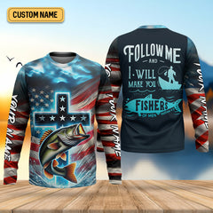 Maxcorners I Will Make You Fishers Of Men Christian Patriotic Fishing Shirt, Fishing UPF Shirts, Fishing Gifts For Men