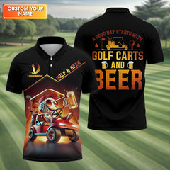 Maxcorners A Good Day Starts With Golf Carts And Beer Funny Golf Polo Shirt, Father's Day Gifts