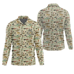 Maxcorners Fishing Gear Items SPF Long Sleeve Shirts, Custom Fishing Shirt, Men Long Sleeve Shirt
