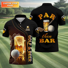 Maxcorners Par Then Bar Golf And Beer Custom Funny Golf Polo Shirt, Dad Golf Gifts