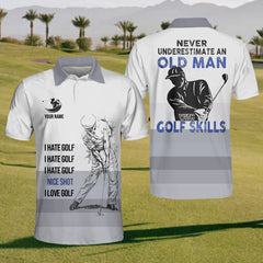 Maxcorners Never Underestimate An Old Man Custom Men’s Golf Polo Shirt, Mens Goft Gift, Gift For Golf Lovers