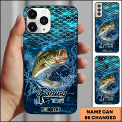 Maxcorners Bass Fishing Phone Case Fish Scale Pattern Splash Design Personalized Name 3D Phone Case