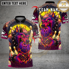 Maxcorners Bowling Savage Wolf Multicolor Customized Name, Team Name 3D Shirts