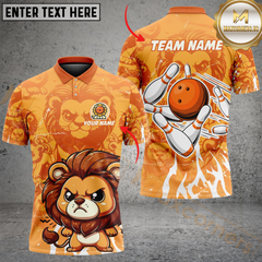 Maxcorners Bowling Cute Lion Multicolor Customized Name, Team Name 3D Shirts
