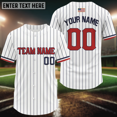 Maxcorners Classic Patriotic Baseball Jersey For Men Personalized US Flag Pinstripe Baseball Team LM2608