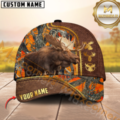 Maxcorners Golden Hunting Orange Camouflage Personalized Name 3D Cap (Deer/Moose/Boar/Elk/Turkey/Duck)