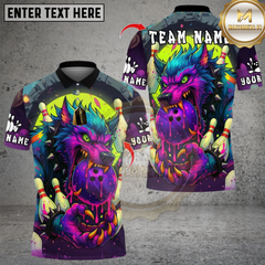 Maxcorners Bowling Savage Wolf Multicolor Customized Name, Team Name 3D Shirts