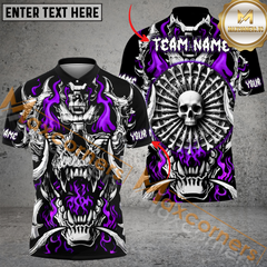 Maxcorners Skull Flame Bone Dartboard Darts Jersey Multicolor Option Customized Name, Team Name 3D Polo Shirt