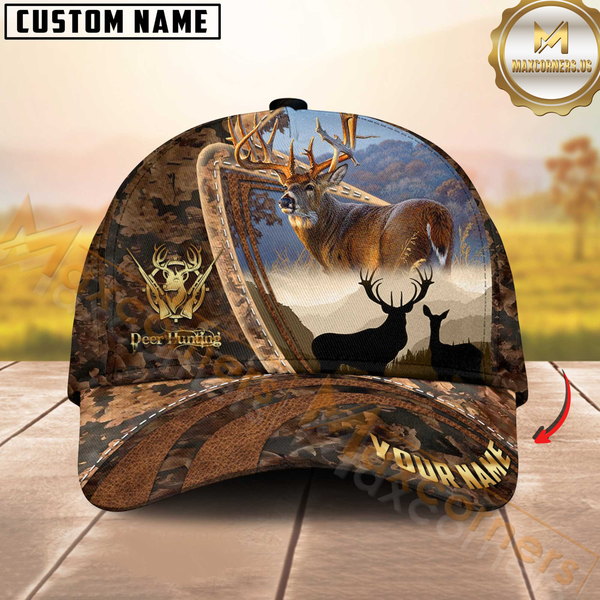 Maxcorners Hunting Forest Camo Sunset Scene Personalized Hat 3D Printed | Brown