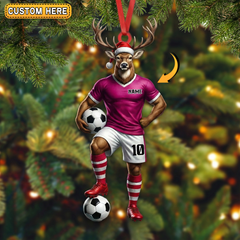 Maxcorners Personalized Soccer Player Deer Hunting Acrylic Christmas Ornament And Keychain Custom Gift For Hunters 2D Flat