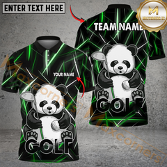 Maxcorners Neon Panda Swing Golf Polo Shirt, Customized Name & Team Name 3D Shirts (4 Colors)
