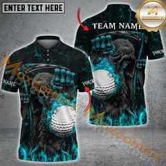 Maxcorners Grim Reaper Flaming Golf Jersey Multicolor Option Customized Name, Team Name 3D Polo Shirt