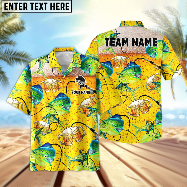 Maxcorners Mahi-Mahi Fishing Beer Swimming Personalized Name, Team Name 3D Hawaiian Shirt