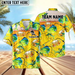 Maxcorners Mahi-Mahi Fishing Beer Swimming Personalized Name, Team Name 3D Hawaiian Shirt