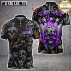 Maxcorners Bowling Burning Skull Multicolor Personalized Name, Team Name 3D Shirt