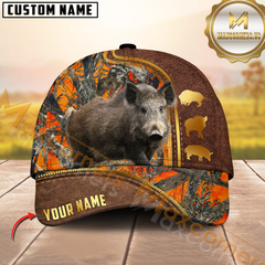 Maxcorners Golden Hunting Orange Camouflage Personalized Name 3D Cap (Deer/Moose/Boar/Elk/Turkey/Duck)