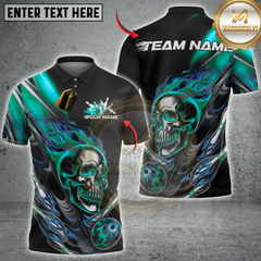 Maxcorners Bowling Flaming Skull with Bowling Ball Multicolor Customized Name, Team Name 3D Shirts