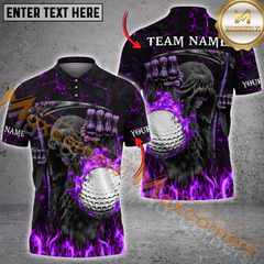 Maxcorners Grim Reaper Flaming Golf Jersey Multicolor Option Customized Name, Team Name 3D Polo Shirt