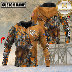 Maxcorners Orange Wilderness Deer Hunting USA Flag Custom Name Shirt 3D All Over Printed Clothes