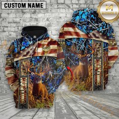 Maxcorners Premium Deer Hunting American Flag Pullover 3D Full Print Hoodie Best Gift For Hunter (Multicolor)