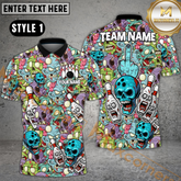 Maxcorners Bowling Zombie Skull Horror Style Customized Name, Team Name 3D Polo Shirt