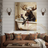Maxcorners Relaxing Moose Canvas - Vintage Bathroom Wildlife Decor