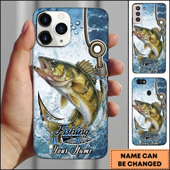 Maxcorners Walleye Fishing Phone Case Hook Line Ocean Bubble Design Personalized Name Phone Case