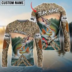 Maxcorners Pike Fishing Elbow Patch Pattern Personalized Name, Team Name 3D Long Sleeve Shirt