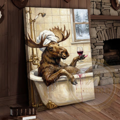 Maxcorners Whimsical Moose Bath Canvas Art - Rustic Spa Humor Print