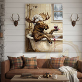 Maxcorners Whimsical Moose Bath Canvas Art - Rustic Spa Humor Print