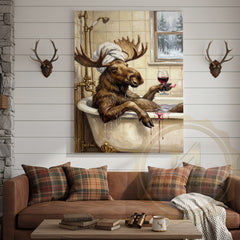 Maxcorners Whimsical Moose Bath Canvas Art - Rustic Spa Humor Print