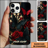 Maxcorners Darts Red Rose Black Butterfly Dartboard Personalized Name Phone Case