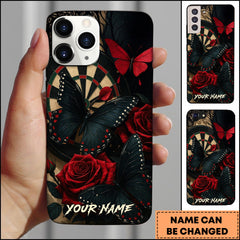 Maxcorners Darts Red Rose Black Butterfly Dartboard Personalized Name Phone Case